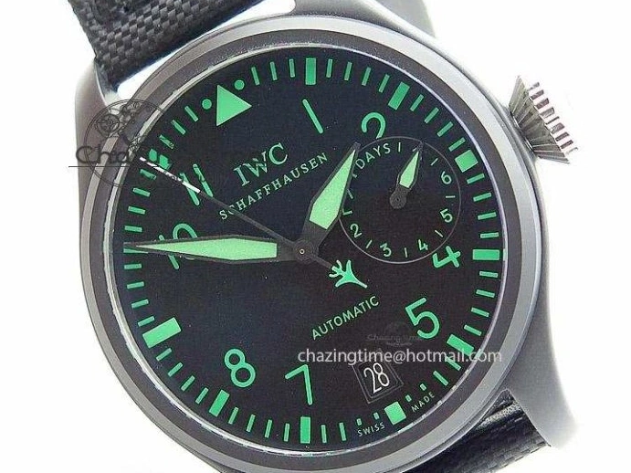 MIROTIME 0417 Durable Big Pilot 5019 Ceramic Case Black Dial Green Markers Asian 23J 7396